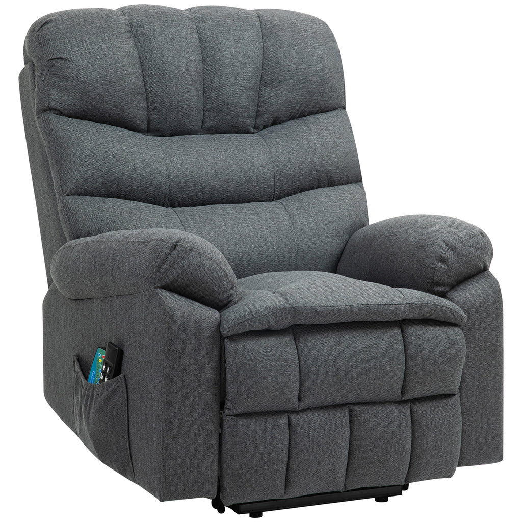 Aufstehsessel, elektrischer Liegesessel mit Massagefunktion, Polstersessel mit Aufstehfunktion, Metall, Stoff, Grau