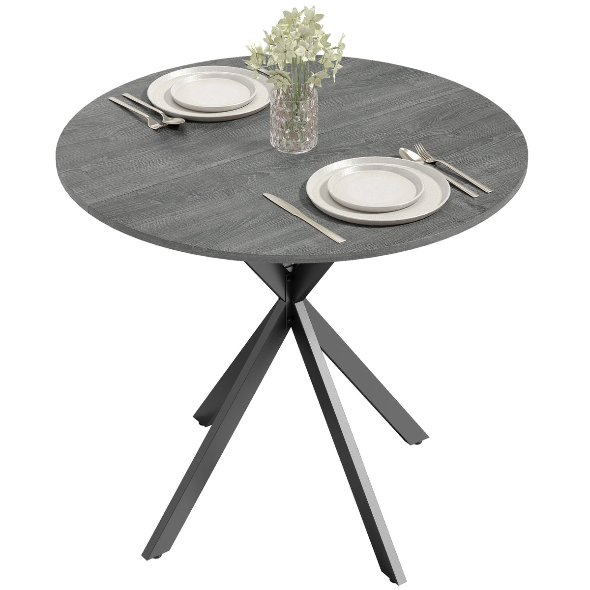 Runder Küchentisch, 80 cm, kompakte Tischplatte, Spanplatte, Metall, Grau