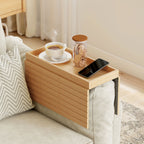 Bamboo Sofa Arm Tray, Foldable Anti-Slip Armrest Tray for Drinks and Snacks, Natural Wood Finish