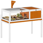 Schildkrötenhaus aus Holz Schildkrötengehege mit Haupthaus, Sichtfenster, Deckel, 104cm x 53cm x 82cm, Weiß+Orange