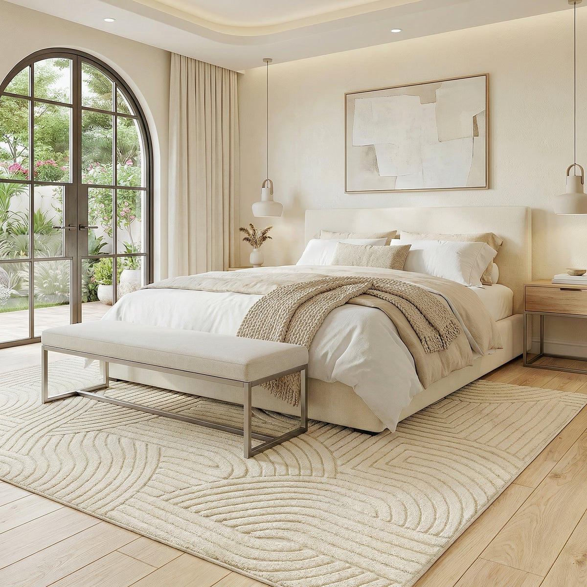 Modern Geometric Rug, Thick Plush, Non-Slip, 200 x 140 cm ¨C Cream, Living Room/Bedroom/Office
