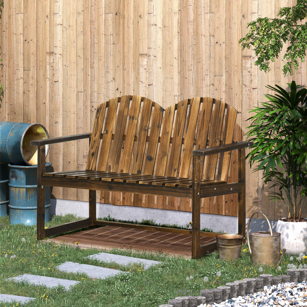 Outdoor Wooden Garden Bench, Patio Loveseat Chair with Slatted Backrest and Smooth Armrests for Two People, for Yard, Lawn, Porch, Carbonised Finish