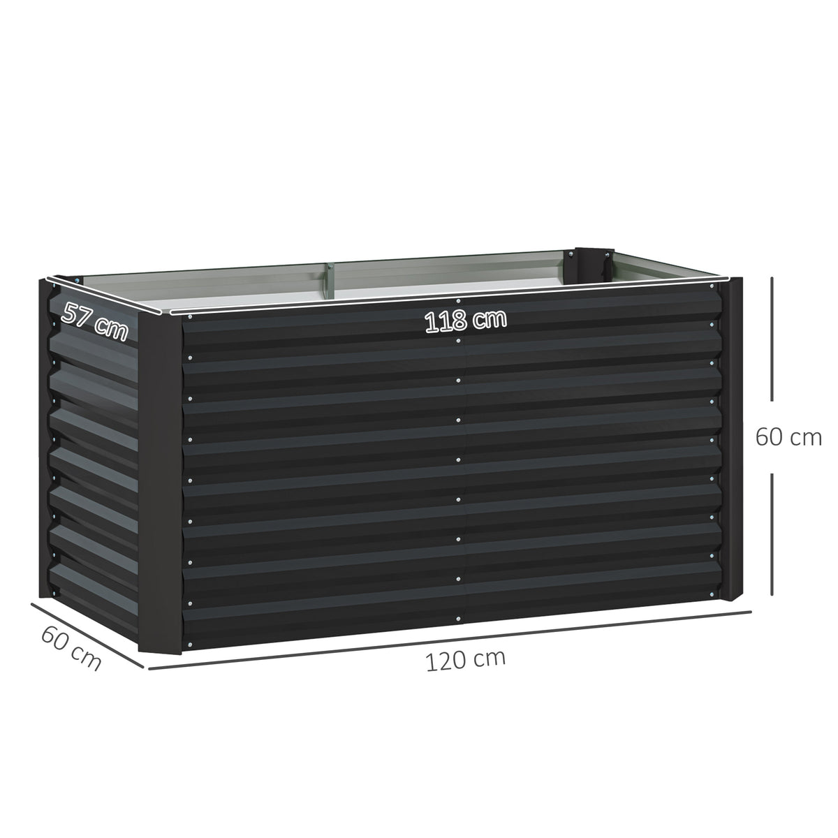 Hochbeet 2er-Set, Pflanzkasten, extra tief, Metall, 120 x 60 x 60 cm Dunkelgrau