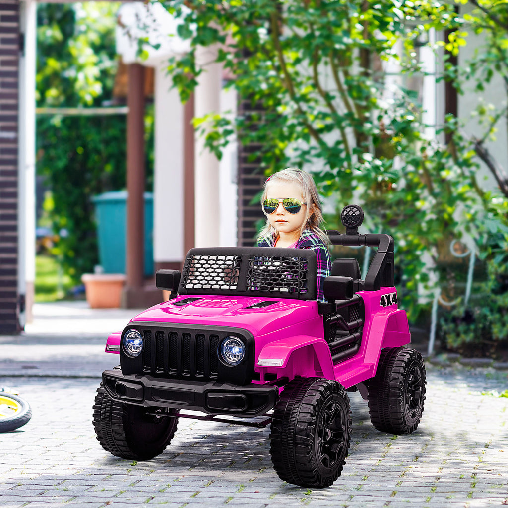 Kinder Elektroauto 12V Elektro Kinderauto mit Fernbedienung 2 Motor LED Hupe für Kinder von 3-6 Jahren 100x65x72 cm Rosa