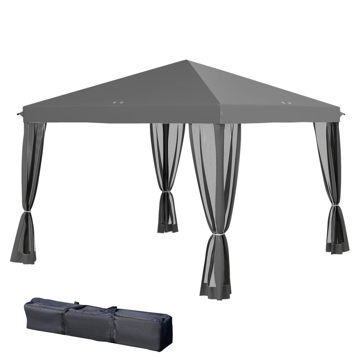 Faltpavillon, Faltzelt mit Seitenwänden inkl. Tragetasche, Gartenpavillon, Metall, Oxfordstoff, 3 x 3 m, Hellgrau
