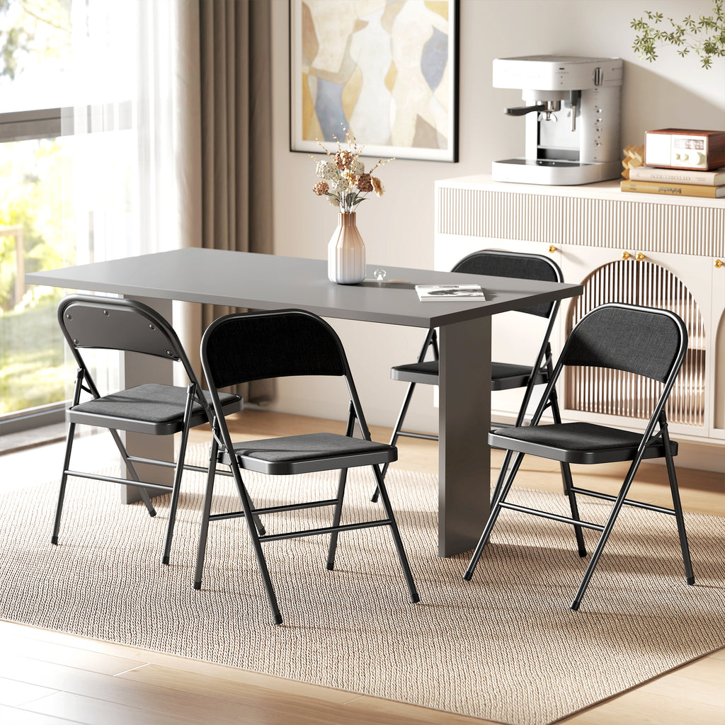 4er-Set Klappstühle, Tragbare Bürostühle, Metallbeine, Faltstuhl für Büro, Empfang, Wartezimmer, Leinenoptik, Schwarz