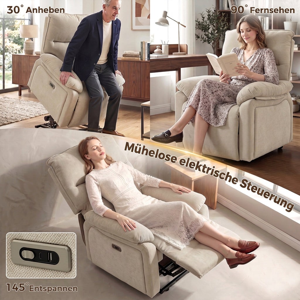 Relaxsessel mit Aufstehhilfe Vibrationsmassage Wärme Cremeweiß