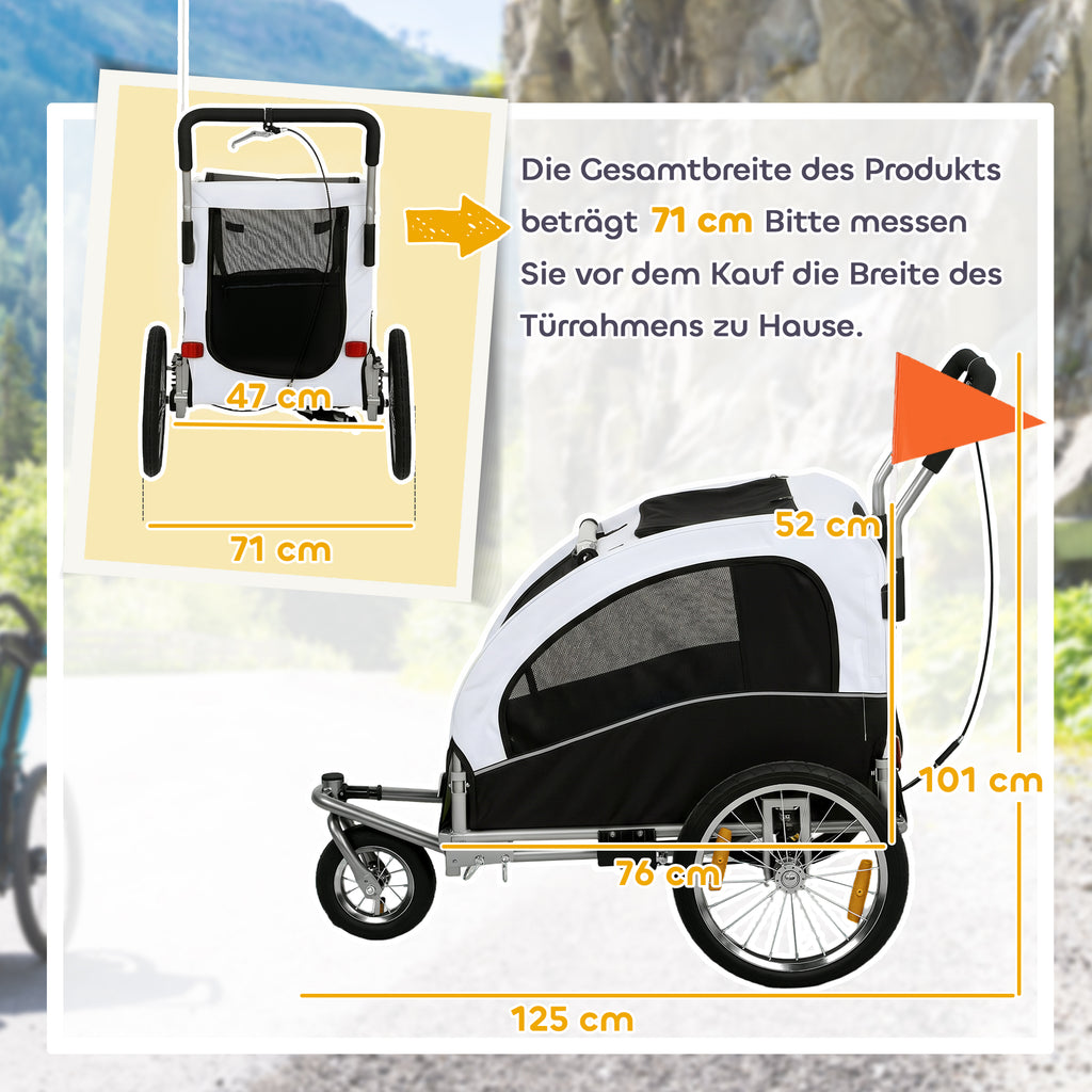 2-in-1 Hundeanhänger für Fahrrad Faltbarer Hundebuggy für kleine & mittelgroße Hunde bis 20 kg, Weiß
