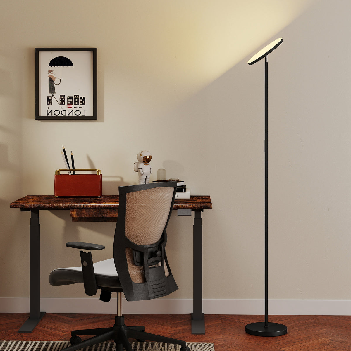 RGB Uplighter Stehlampe, dimmbare Lampe mit Fernbedienung & Touch-Steuerung, 350° drehbarer Kopf, Schwarz