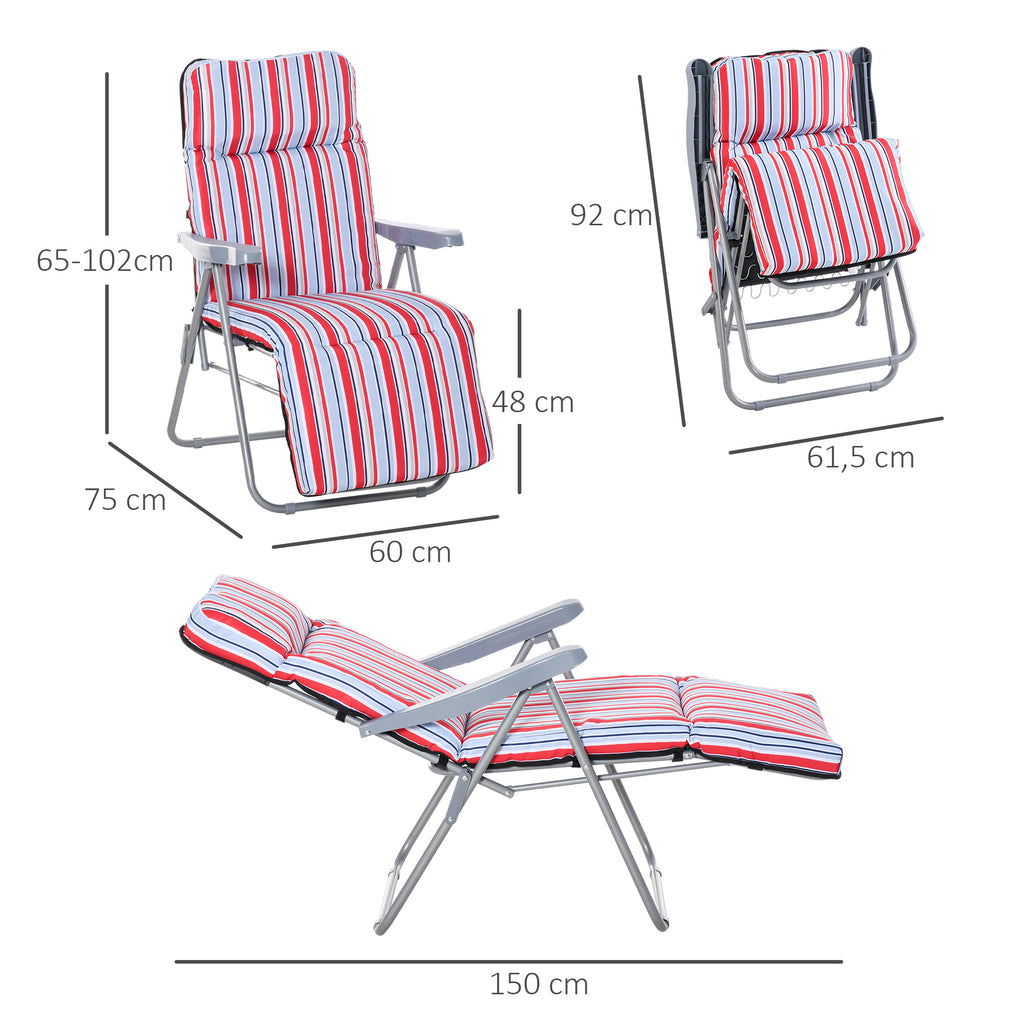 Reclining Garden Chair Set of 2, 5-Level Adjustable Zero Gravity Chairs with Cushions, Folding Sun Lounger Garden Recliner Chairs with Armrests for Outdoor, Patio, Red Stripe