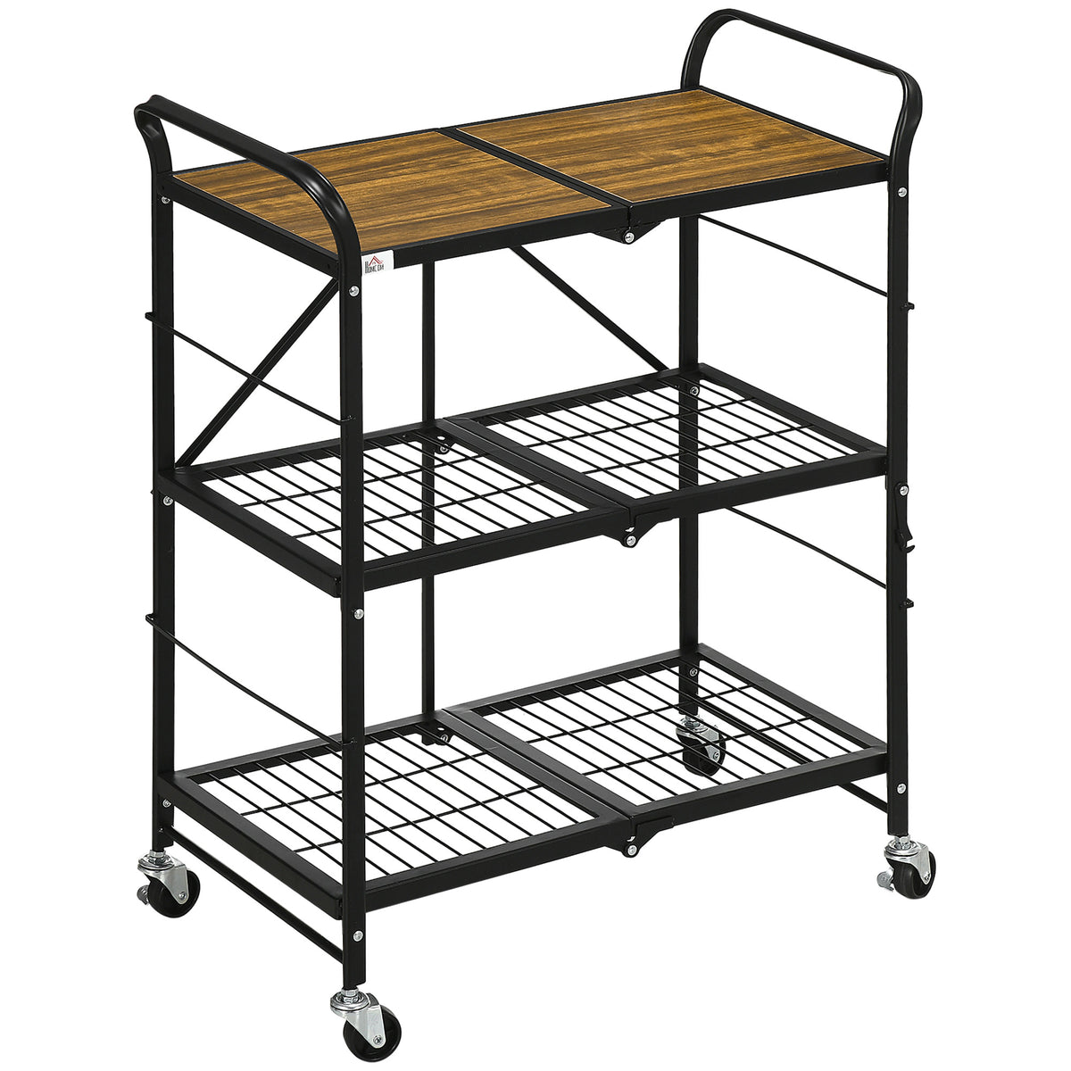 K¨¹chenwagen im Industriedesign, mit 3 Regalen, Mehrzweckwagen, Servierwagen, 4 R?der, klappbar, Braun + Schwarz