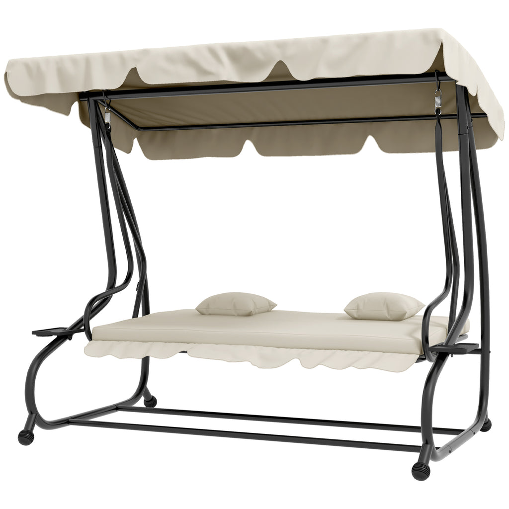 Three-Person garden Swing Chair, with Adjustable Canopy - Cream
