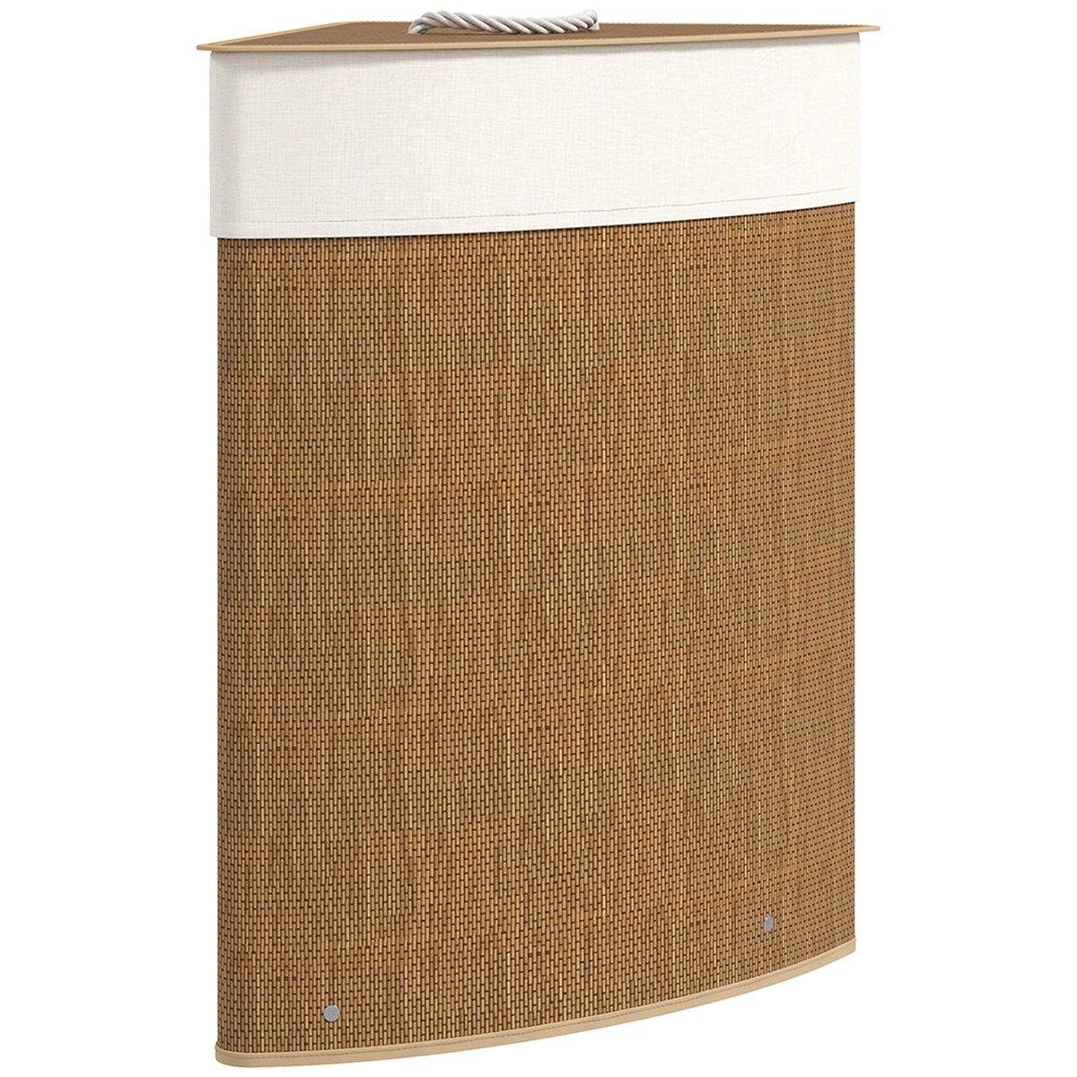 Wäschekorb im Eckdesign, Bambusgeflecht, 55 Liter, Stoffbeutel, Metallrahmen, Braun