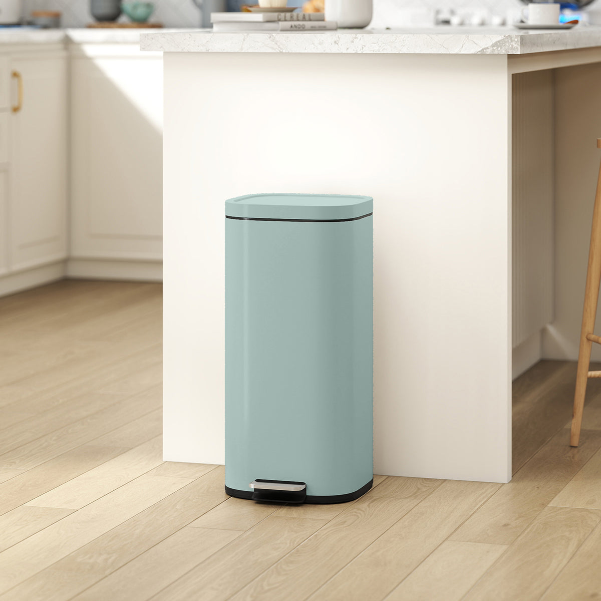 30L Kitchen Bin, Compact Pedal Bin with Soft-Close and Stay-Open Lid, Removable Bucket for Kitchen, Home, Office, Green