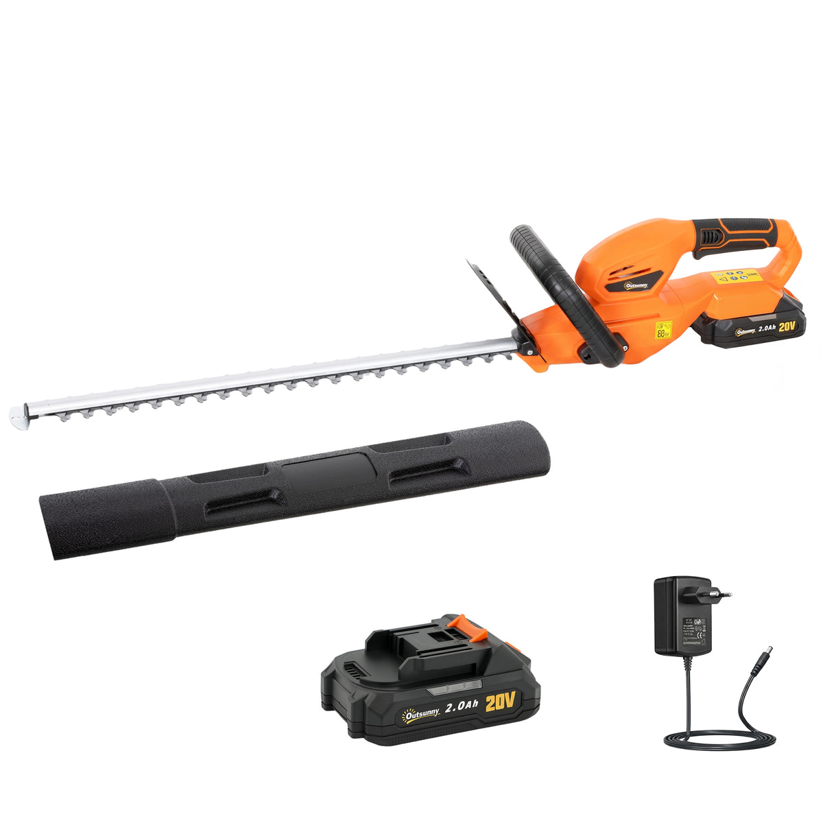 Elektro Heckenschere Akku Elektrischer Heckenschneider mit 100 W Motorleistung Kabellos 51cm Schnittlänge ABS Orange