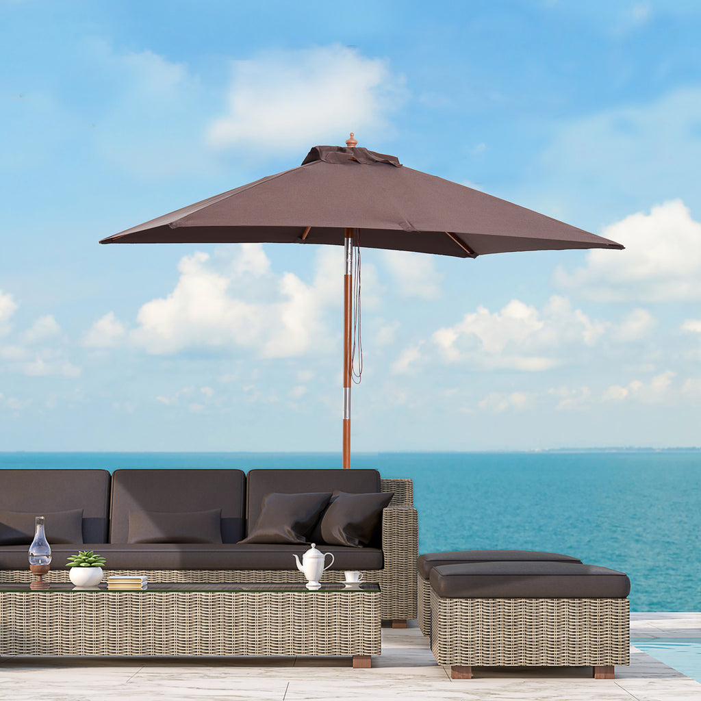 2m Tilting Wooden Pole Parasol - Coffee