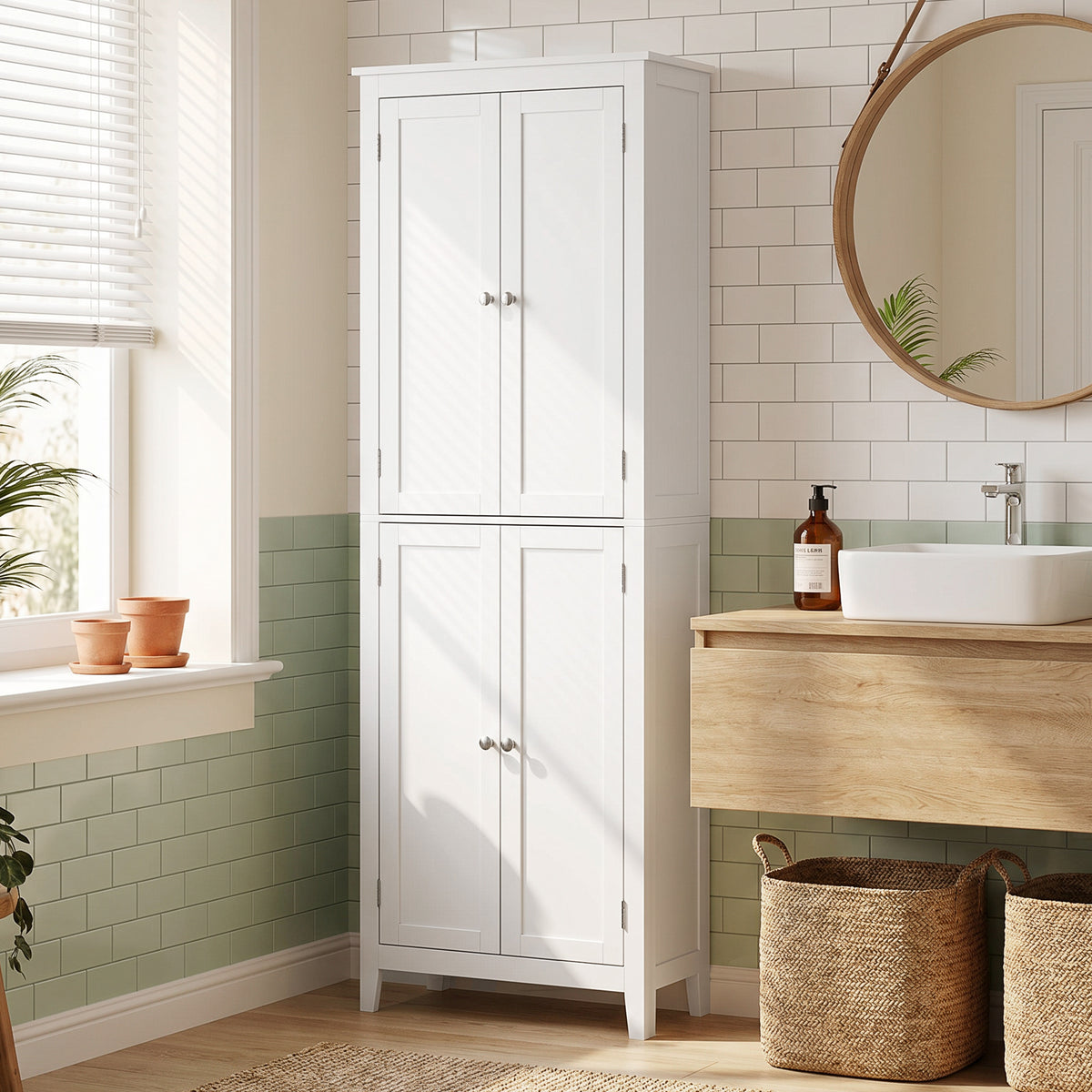170 cm Tall Bathroom Storage Cabinet, Freestanding Narrow Bathroom Cabinet with Adjustable Shelves for Laundry Room