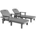 Set of 2 Reclining Sun Loungers, 5 Positions Adjustable Outdoor Chaise Lounge Chair with Armrests, Dark Grey