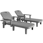Set of 2 Reclining Sun Loungers, 5 Positions Adjustable Outdoor Chaise Lounge Chair with Armrests, Dark Grey