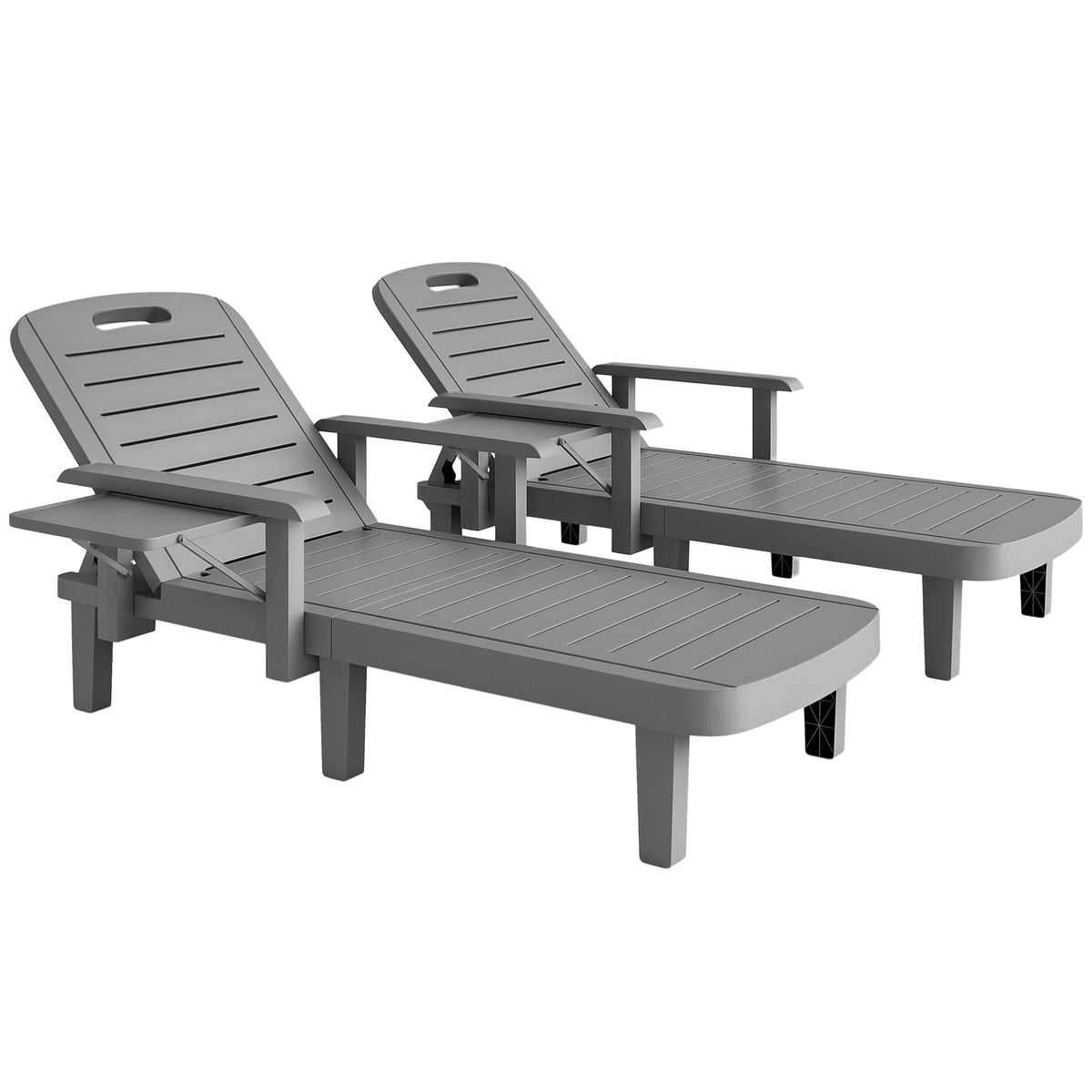 Set of 2 Reclining Sun Loungers, 5 Positions Adjustable Outdoor Chaise Lounge Chair with Armrests, Dark Grey