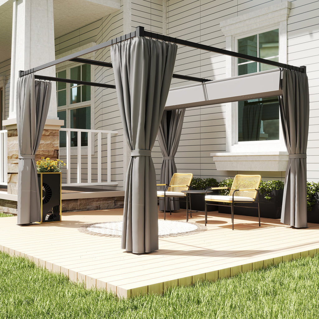 3 x 3m Moving Canopy Metal Pergola, with Curtains - Grey