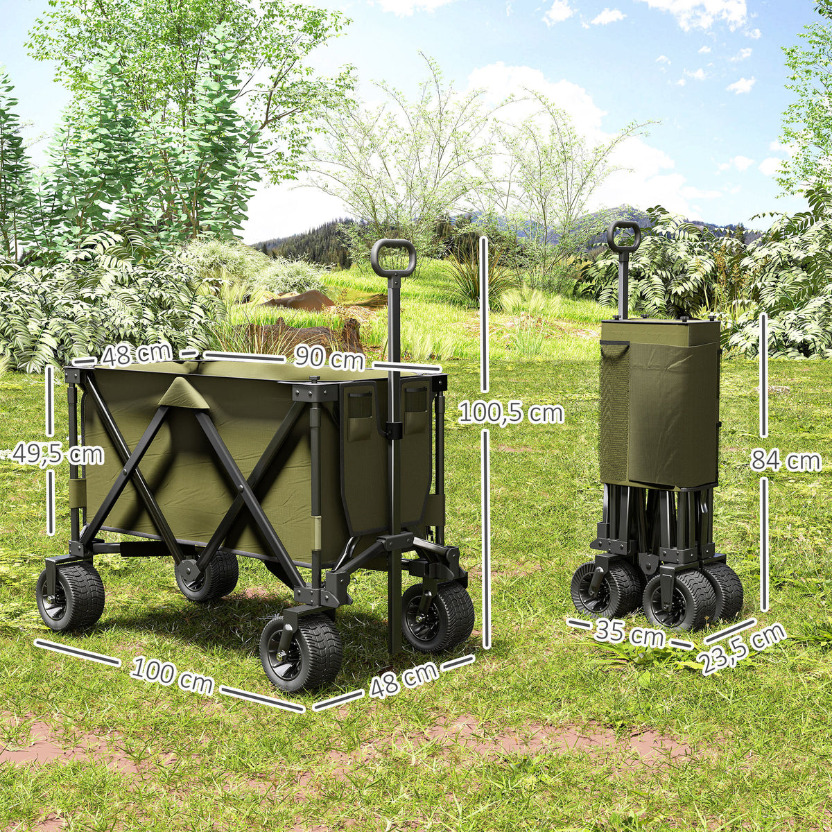 Bollerwagen, klappbar, 7 Seitentaschen, verstellbarer Griff, bis 120 kg, Stahl, gr¨¹n, 100 x 48 x 100,5 cm