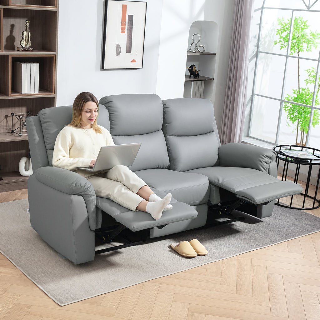 3-Sitzer-Sofa, linker und rechter Sitz zur¨¹cklehnbar, anpassbare Fu?st¨¹tze, Kunstlederbezug, f¨¹r Wohnzimmer, Dunkelgrau