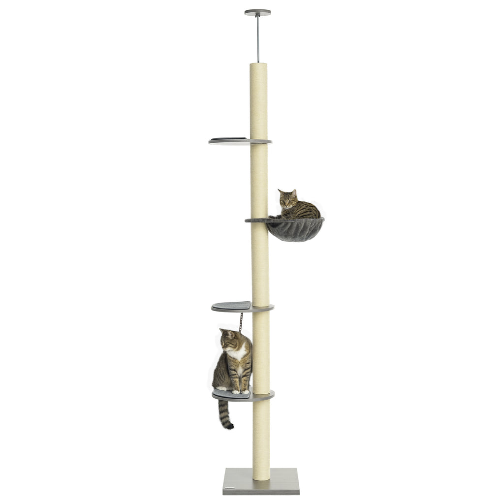 250cm Floor to Ceiling Cat Tree with Hammock, Scratching Post