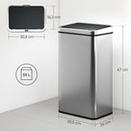 Sensor Mülleimer 50L Edelstahl Automatischer Mülleimer mit Soft-Close-Deckel Bewegungssensor 35,5 x 26 x 67 cm Silber