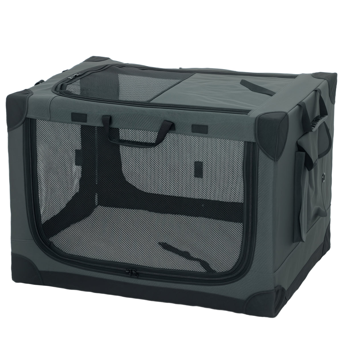 Soft Dog Crate Pet Travel Crate 76 x 54 x 54 cm with Removable Pad Mesh Window Army Green