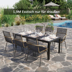  Gartentisch Kunststoff 190 x 84,5 x 72 cm Wetterfest, Holz Optik, Holzstrukur, rutschfest Buffettisch Campingtisch Balkontisch Terrassentisch Outdoor Esstisch für Garten, Balkon Schwarz