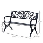127L x 60W x 85H cm Powder Coated Garden Bench for Patio Backyard, Steel-Black