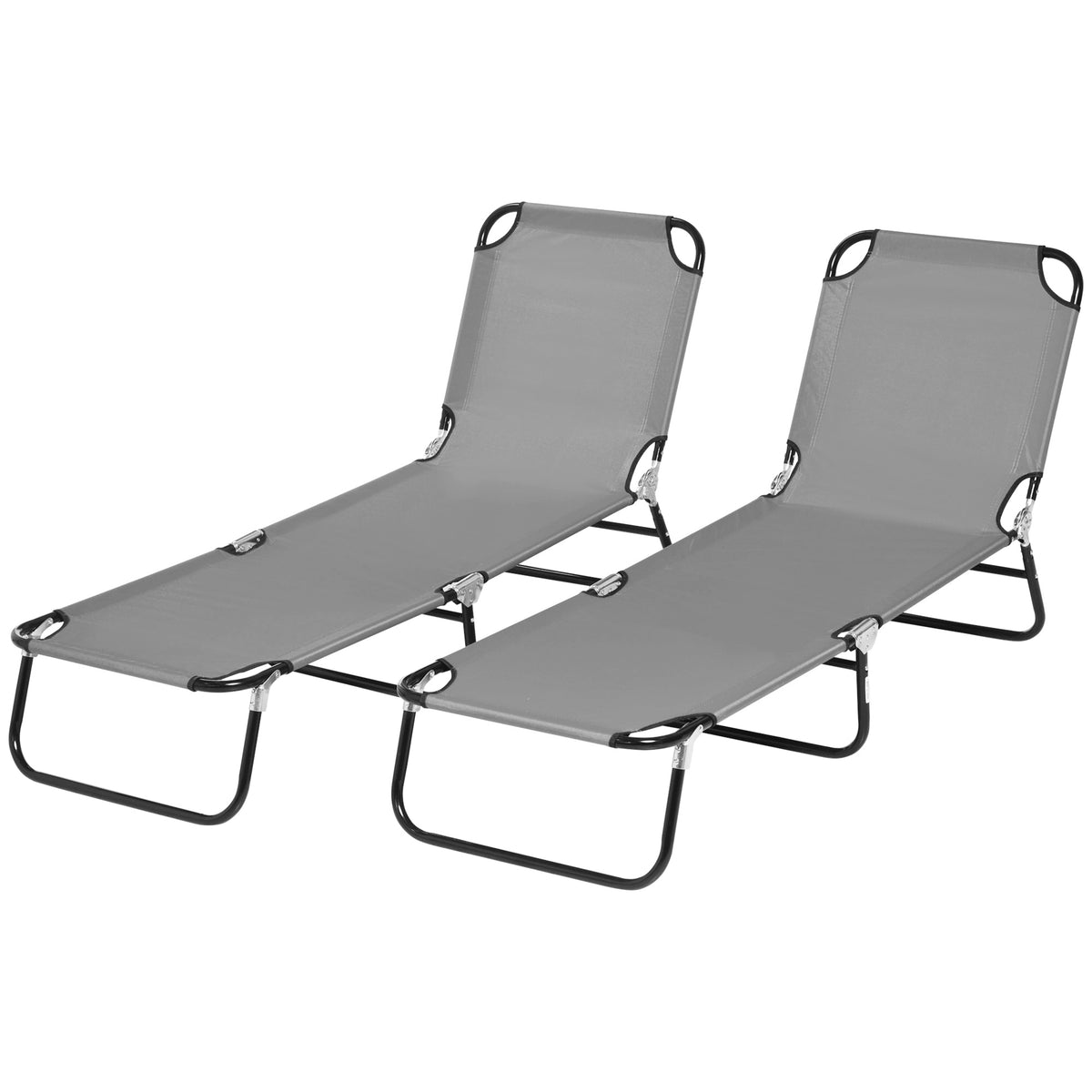 Folding Sun Loungers Set of 2, Outdoor Day Bed with 5-Position Adjustable Backrest, Portable Recliner Garden Chairs with Breathable Mesh for Beach, Patio, Dark Grey