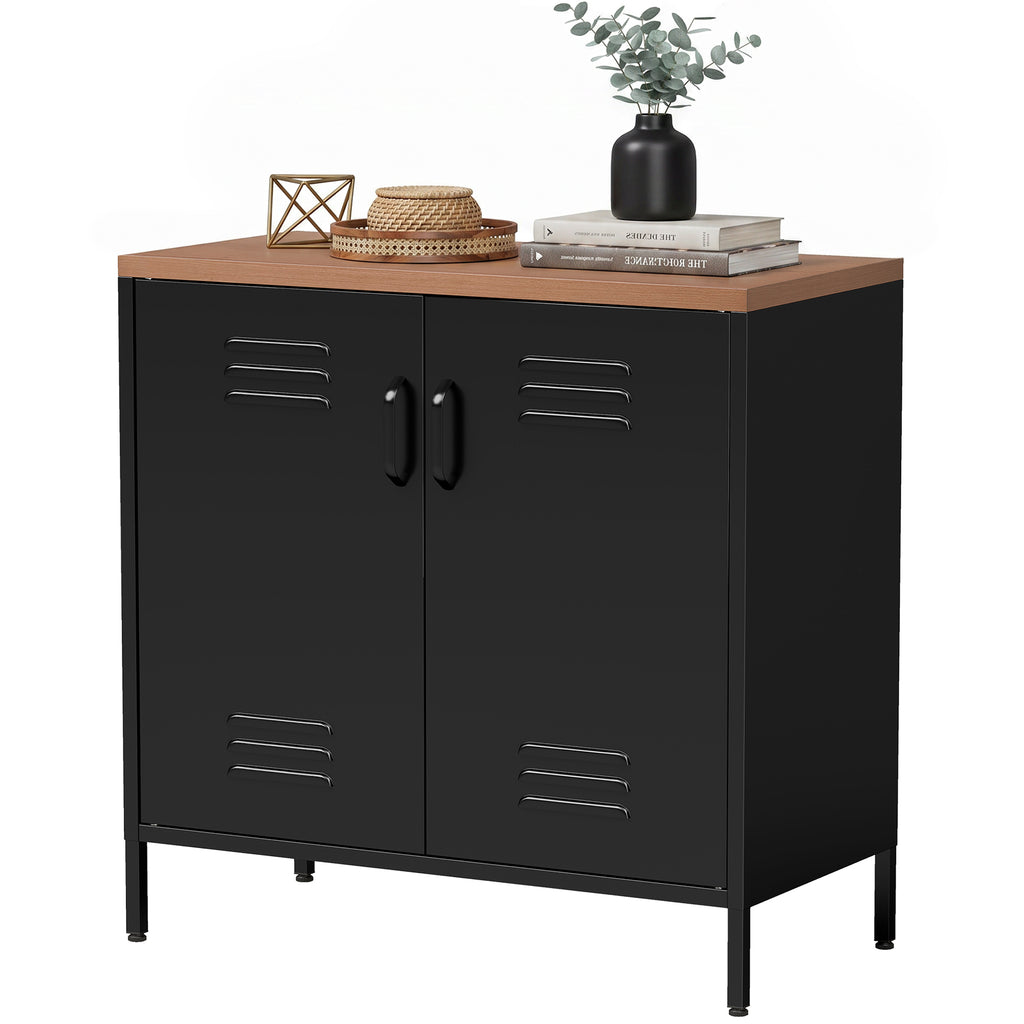 Stahl-Sideboard, 80x40x80 cm, Industrielles Aufbewahrungsschrank mit 2 Türen und verstellbarem Regal für Wohnzimmer, Büro, Schwarz