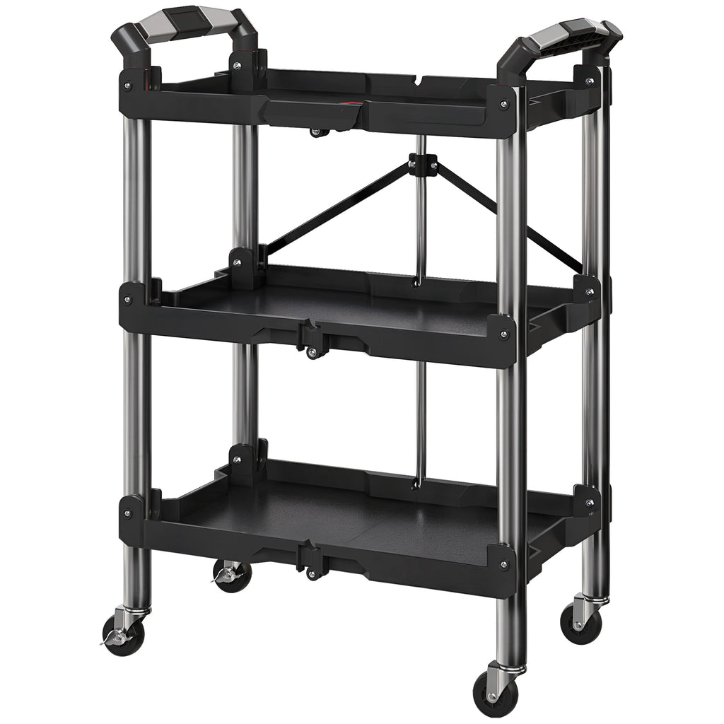 Werkzeug-Trolley, klappbarer 3-stufiger Werkzeugwagen, Kunststoff, Stahl, Schwarz