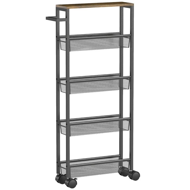 Küchenwagen Servierwagen mit 5 Ebenen, Rollwagen Küchenregal mit Arbeitsplatte, Rollen Griff 47 x 13 x 96,5 cm, Schwarz 