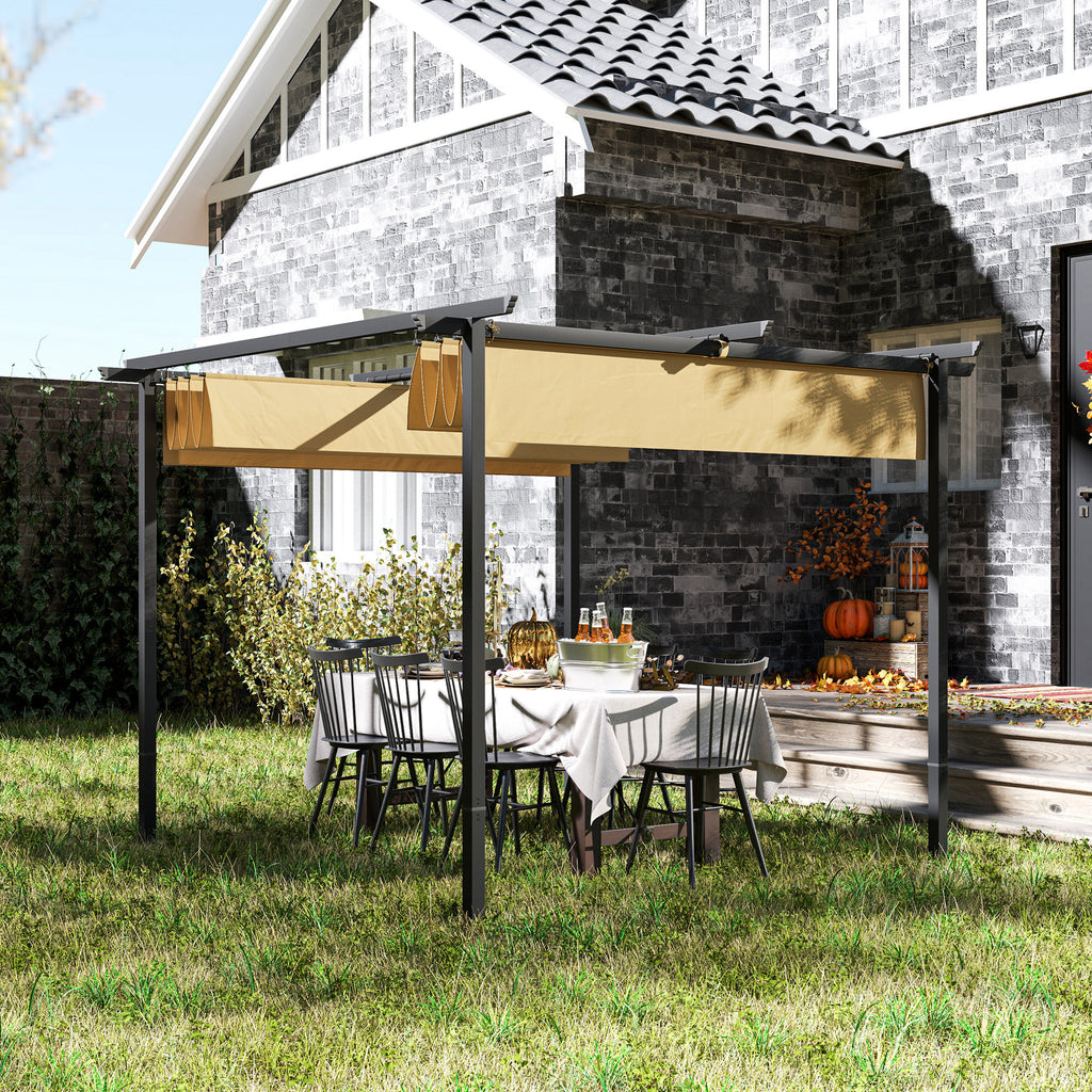 3 x 3 m Garten-Pergola mit verstellbarem Dach, Metallrahmen, UPF30+ Schutz, Sonnendach für Veranda, Terrasse, Beige