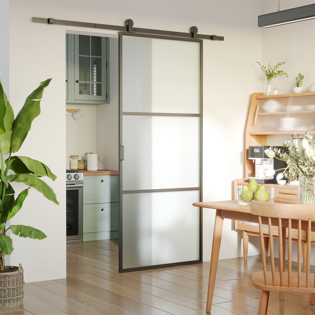 Schiebet¨¹r-Kit, Kohlenstoffstahl, Installations-Set ohne T¨¹r, platzsparend, Schwarz