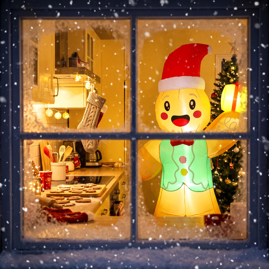 Aufblasbarer Weihnachts-Lebkuchenmann mit Geschenkbox, 2,5 m