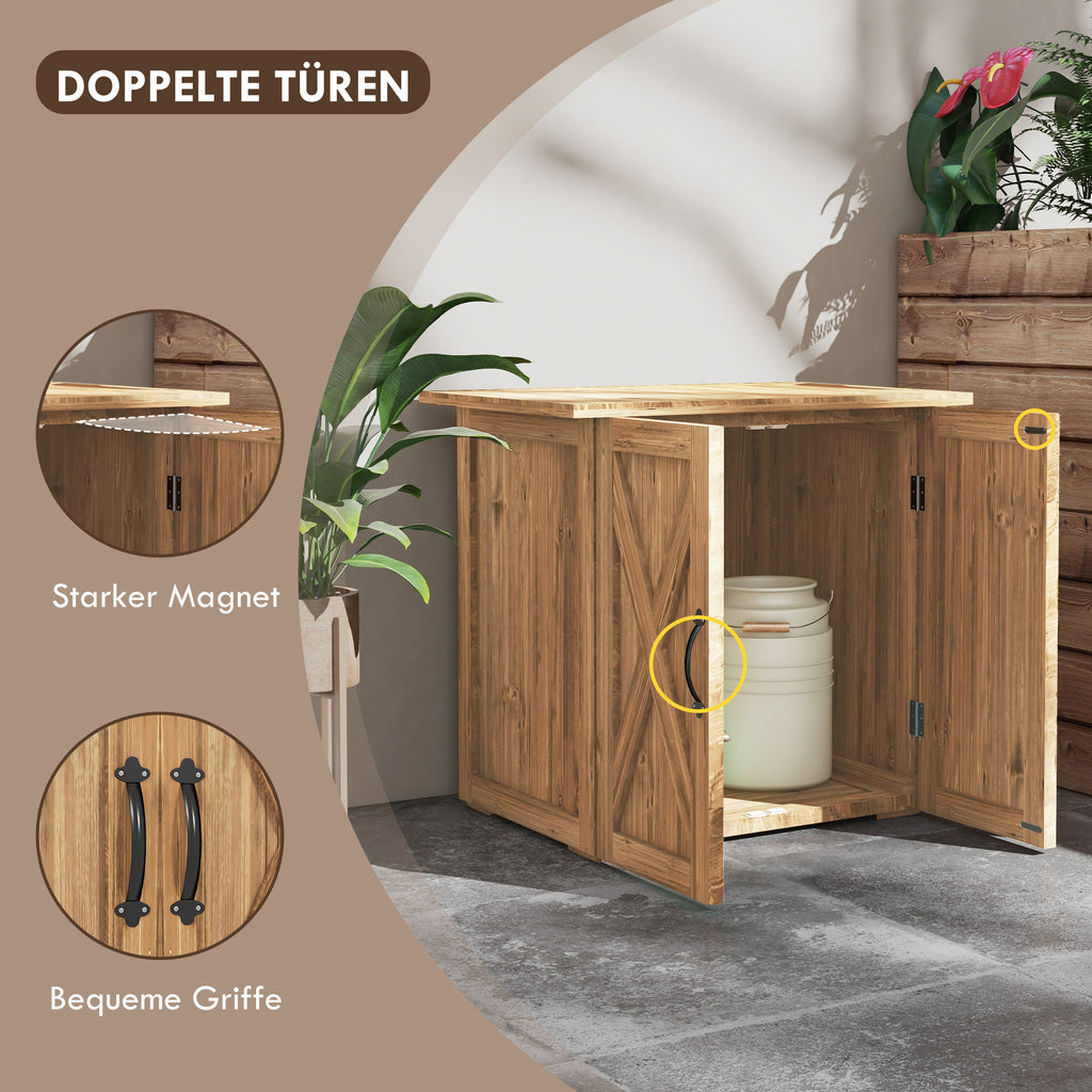 Gartenschuppen, Doppeltür, Magnetverschlüsse, Naturholz, 77B x 55T x 72H cm, Braun