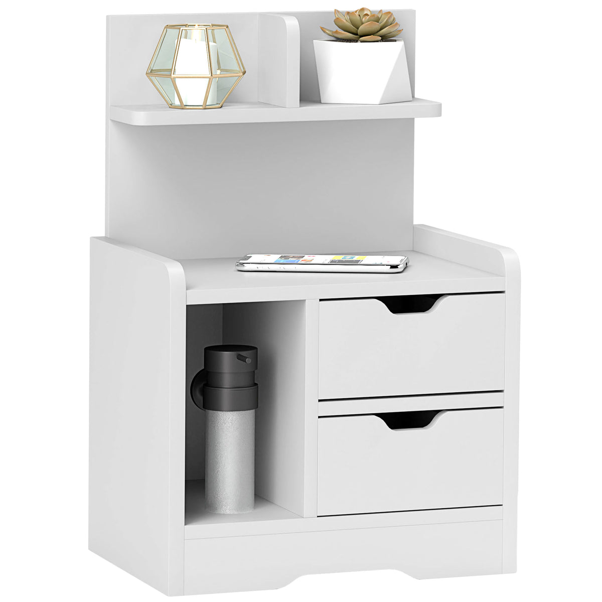 Nachttisch mit 2 Schubladen, offener Ablage, 40x30x60 cm, Wei?