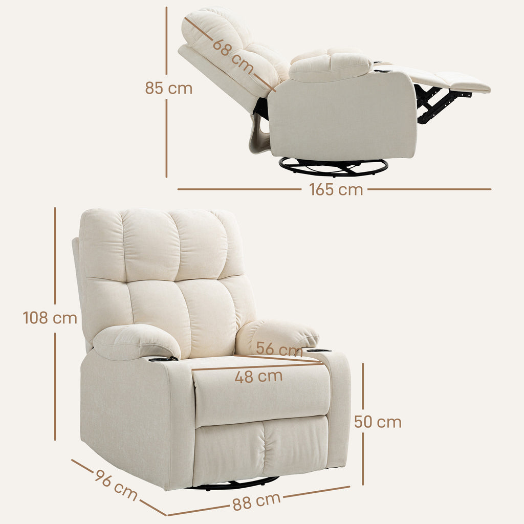 Relaxsessel mit Fu?st¨¹tze, Liegesessel, drehbar, bis 150 kg, Stahlrahmen, 88x96x108cm, Beige