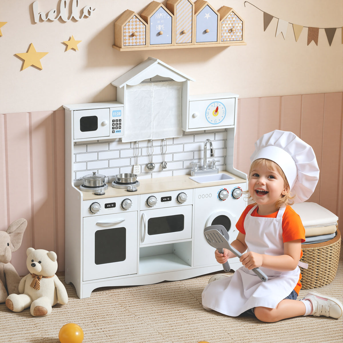 Kinderk¨¹che Spielk¨¹che mit Ofen Sp¨¹le Soundfunktion und Zubeh?r Geschenk f¨¹r M?dchen Jungen 3-6 Jahren Wei?