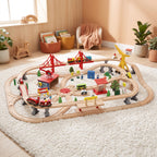 133-Piece Wooden Train Set, Toy Train with Crane, Storage Box, for Kids Ages 3+