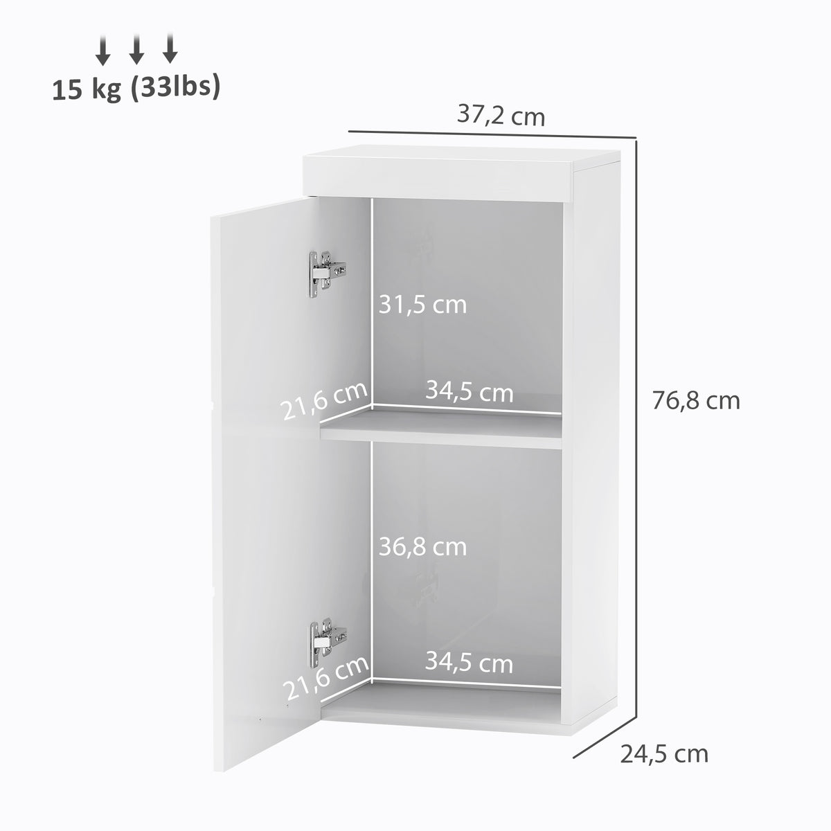 Zweistufiger Badezimmerschrank, Badkommode, wandmontiert, Spanplatte, MDF, Wei?