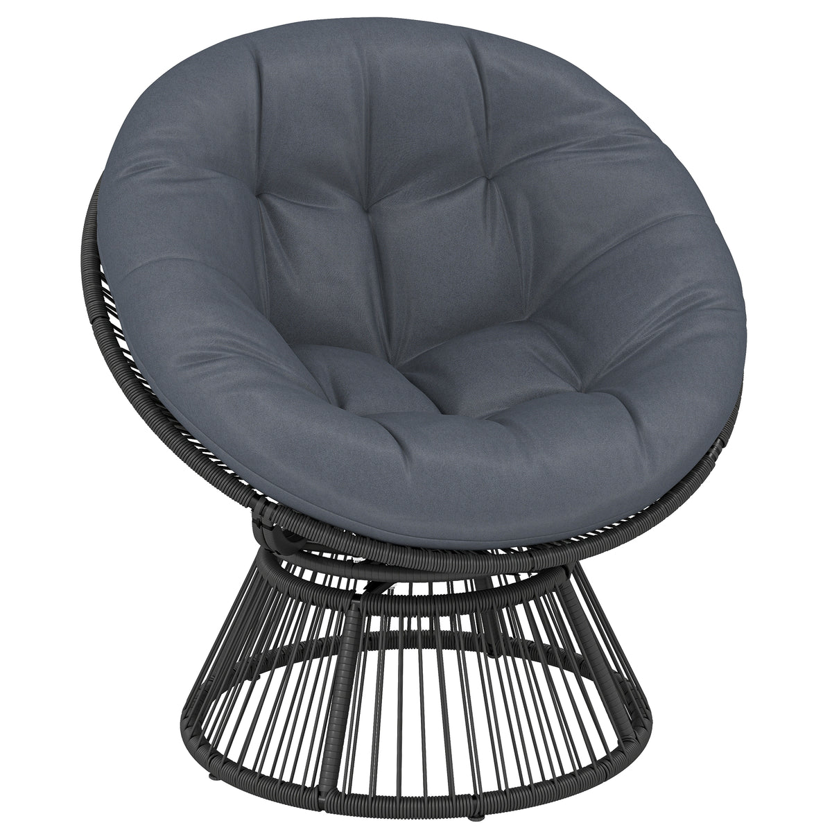 Papasansessel 360° drehbar Korbsessel mit Kissen Stahlrahmen runder Rattansessel Loungesessel Grau