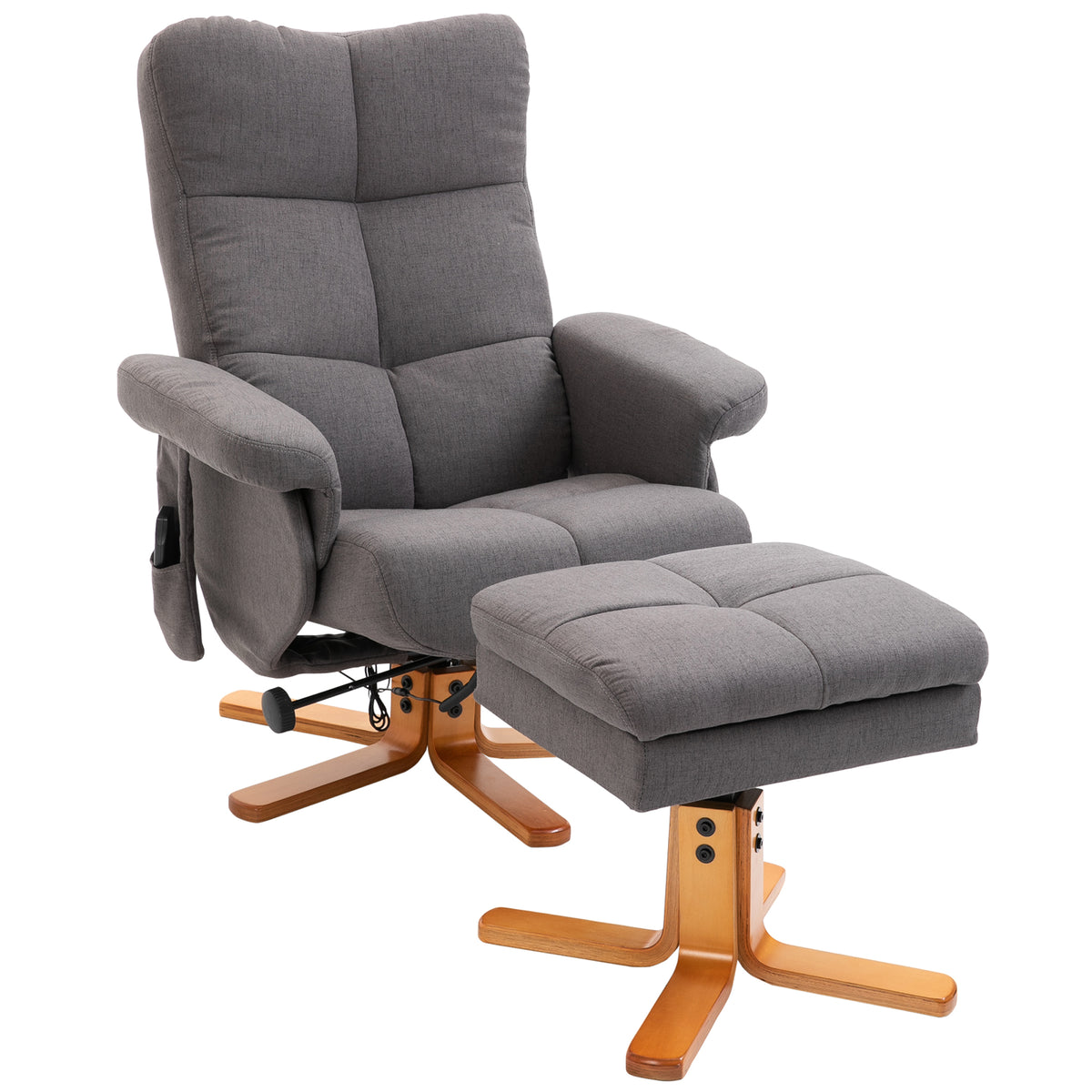 Relaxsessel mit Hocker, 360°drehbarer Fernsehsessel mit Massage, Liegefunktion, Massagesessel mit Seitentasche, TV-Sessel, Polyester für Wohnzimmer Dunkelgrau