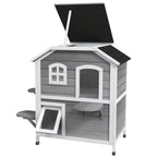 2-story Cat House Outdoor, Weatherproof Wooden Cat Enclosure with Escape Door, Openable Roof, Jumping Platforms, Grey