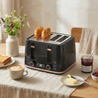 4-Scheiben-Toaster mit 7 Bräunungsstufen, High-Lift, Aufwärmen/Auftauen/Abbrechen, 1860W, Schwarz mit Wabenstruktur