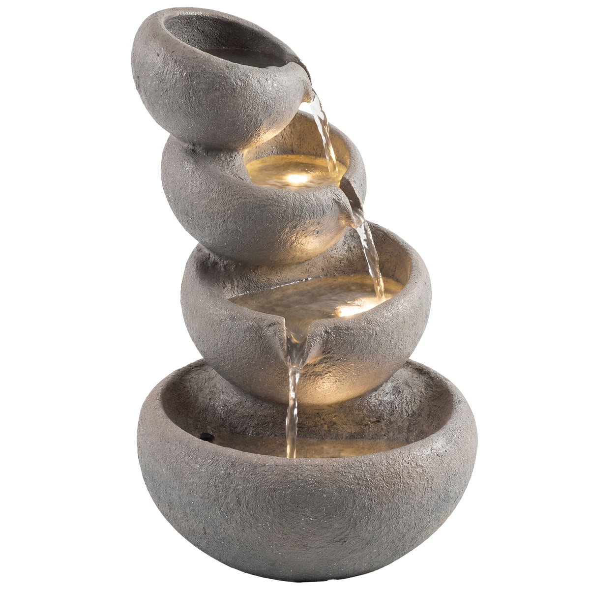 Springbrunnen Outdoor aus Kunstharz 4-stufig Gartenbrunnen mit LED Beleuchtung Pumpe Steinoptik 35 x 32 x 50 cm